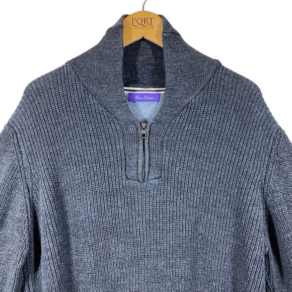Alan Flusser Sweater Men XL 1/4 Zip Cotton Heather Gray High Neck Traditionalist - Picture 2 of 10